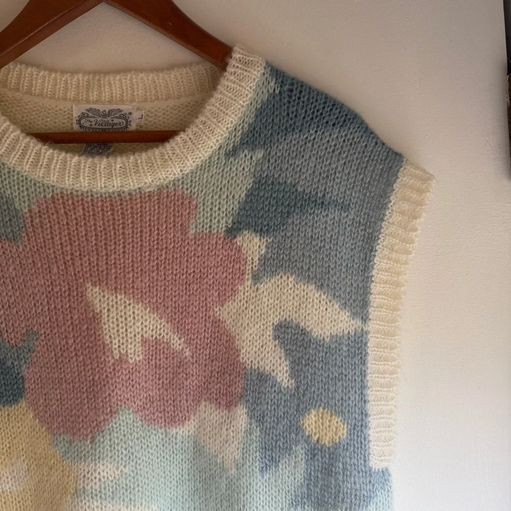 The Villager Floral Knit Sleeveless Sweater Vest Women's Size L